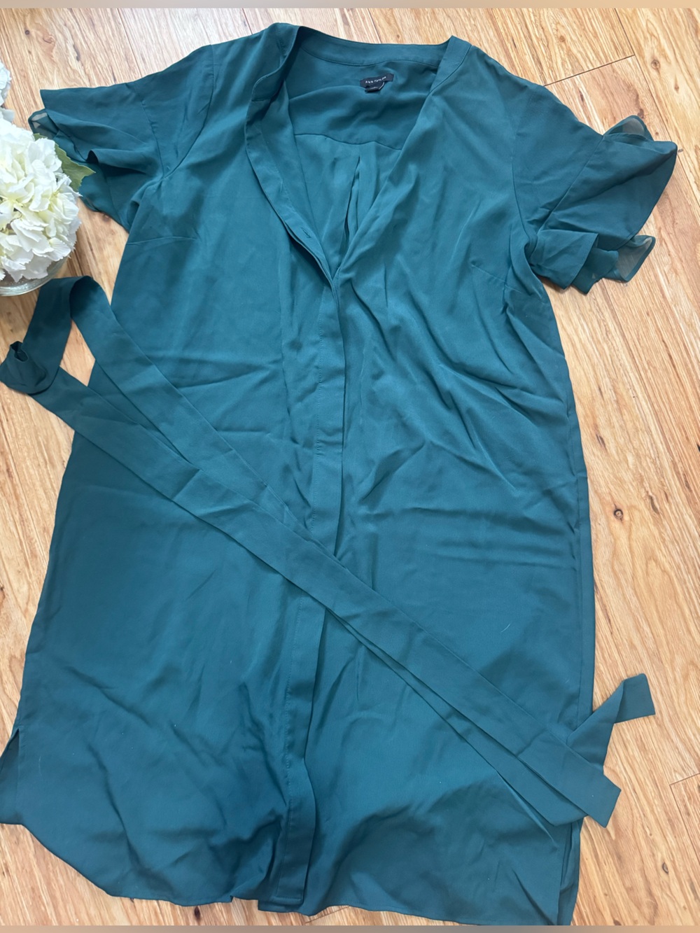 Ann Taylor Teal Button Down Dress with Removable Belt